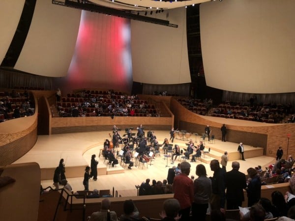 The Philharmonia Baroque Orchestra performs on the stage in Bing Concert Hall.