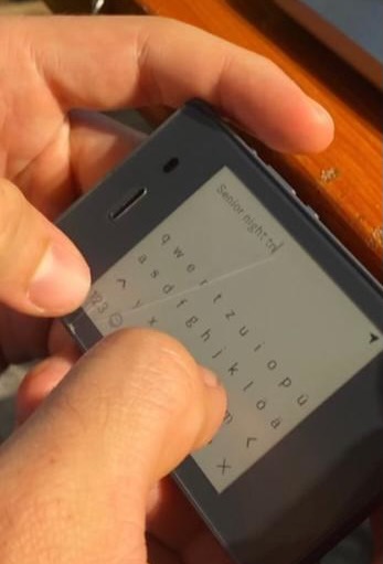 A small phone with only a keyboard and small screen to view messages.