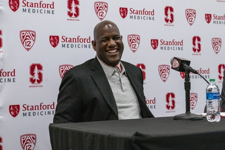 Bernard Muir speaks at Kyle Smith's introductory press conference.