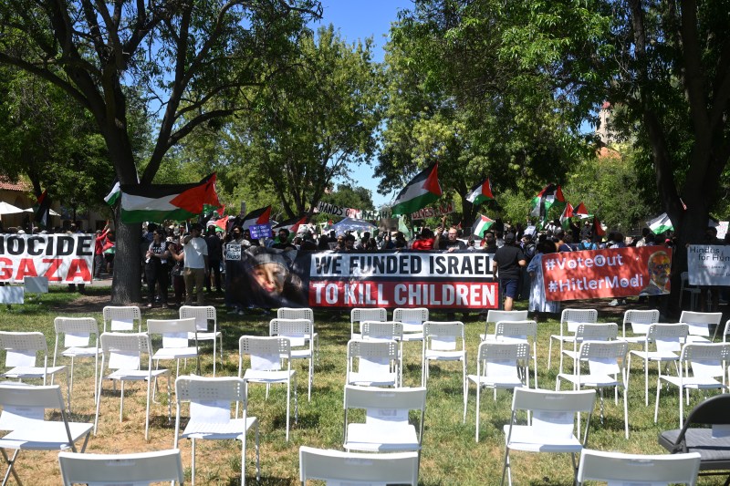 a pro-Palestine encampment was set up in White Plaza across from a pro-Israel vigil