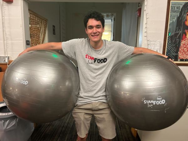 Boy holding two yoga balls