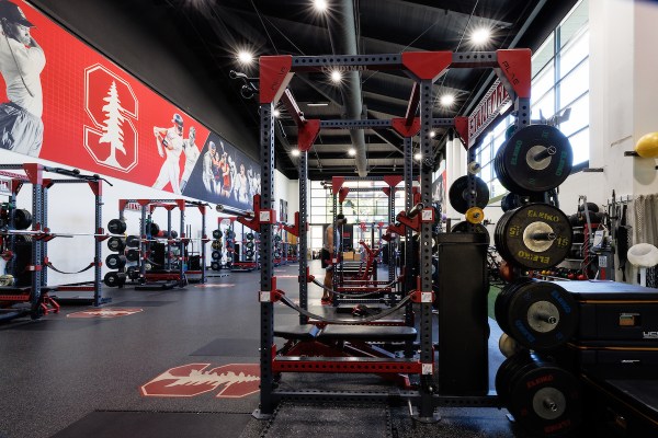 Maples Pavilion weight room is pictured.