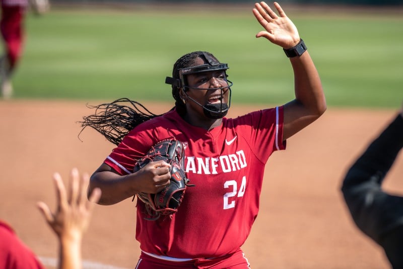 NiJaree Canady celebrates after ending an inning.