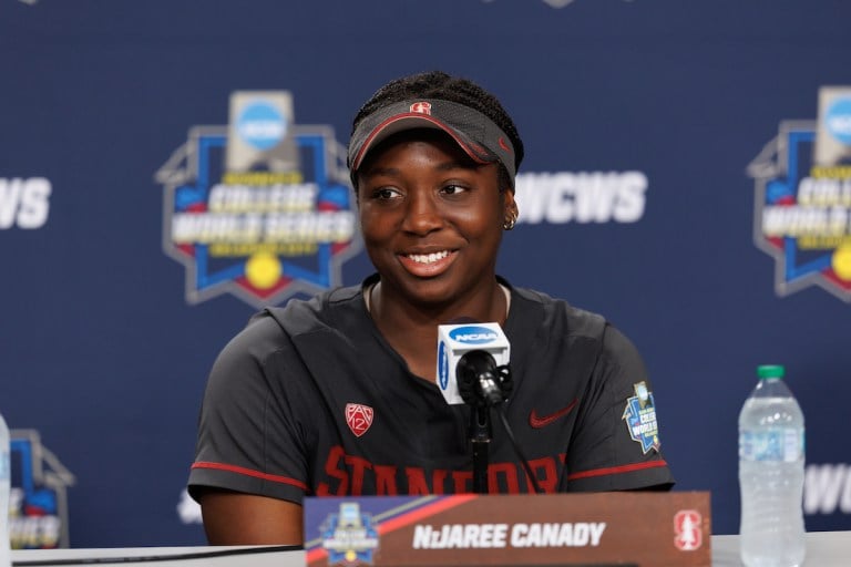 NiJaree Canady speaks after Stanford's WCWS semi-final loss to Texas.