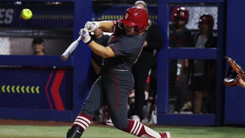 Ava Gall homers against Oklahoma State.