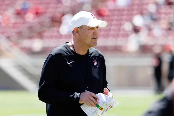 Troy Taylor coaches during Stanford's spring game.