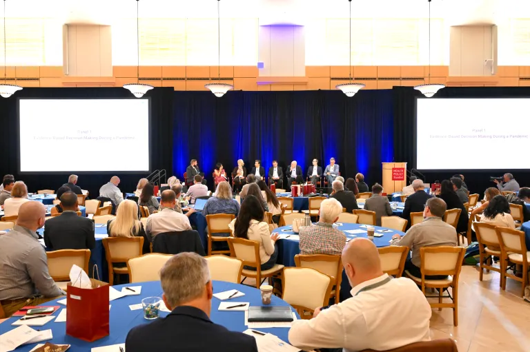 The wide range of panelist opininos in the "Pandemic Policy" symposium elicited mixed responses from attendees. (Photo: CAYDEN GU/The Stanford Daily)