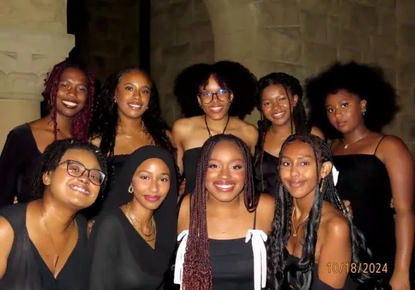 A group of Black freshmen and transfer students pose for a photo at Black Frosh Convocation.