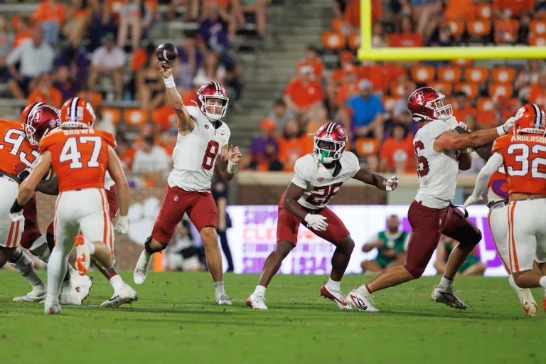 Justin Lamson attempts a pass against Clemson.