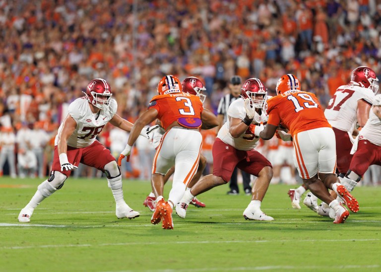 Luke Baklenko and Simione Pale during a game against Clemson.