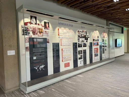 Photo of the "To trust or not to Trust" exhibit in Hobach Hall of Green Library.