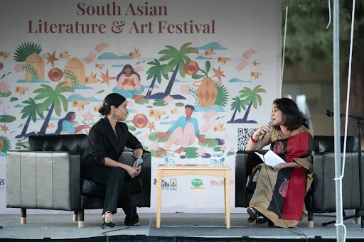 Konkona Sen (left) speaks onstage at the 2023 SALA Festival (Photo courtesy of Ambika Sahay).