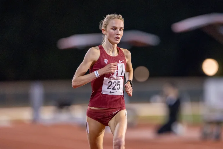 Stanford cross country runner during a race.