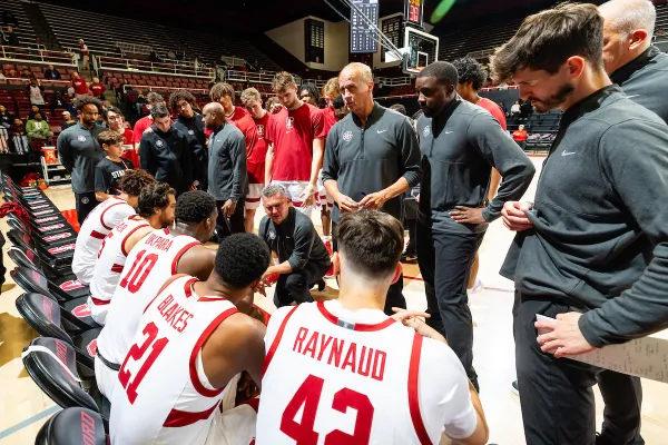 Kyle Smith and Stanford men's basketball team before a game against Norfolk State.