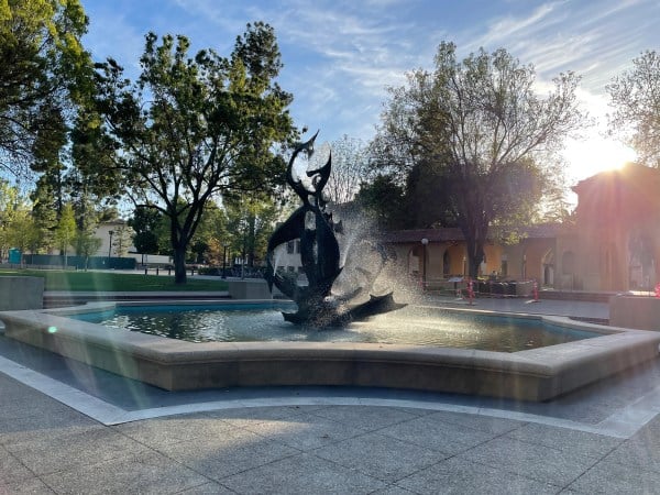 The Claw fountain on a sunny day.