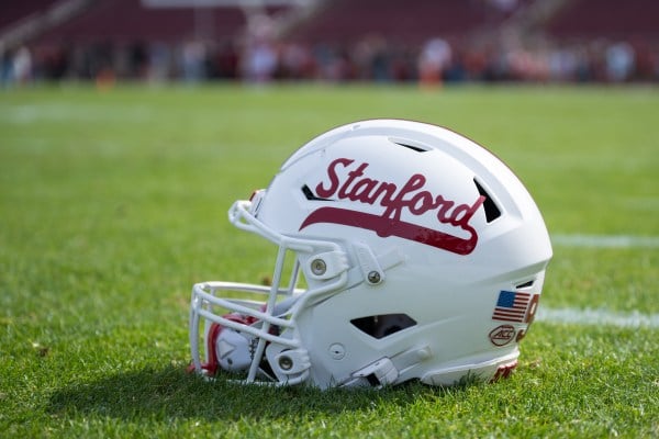 Stanford football helmet on the field