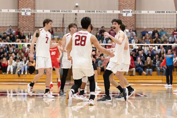 Stanford men's volleyball team during a game against Ball State at Burnham Pavilion.