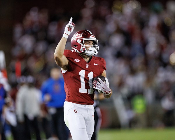 Bryce Farrell during a game against Boston College at Stanford Stadium on September 13. Farrell tallied 135 receiving yards in the game against Virginia. (Photo: BOB DREBIN/ISI Photos)
