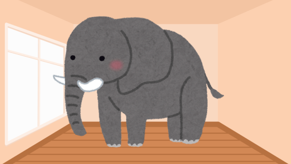 Illustration of an elephant taking up space in a small room