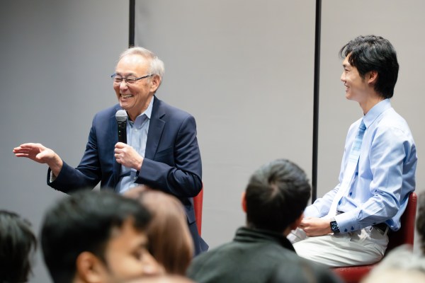 Fireside chat with Nobel laureate and former Secretary of Energy Steven Chu at Climate Week 2025 on Oct. 21 in the Mackenzie Room, hosted by Howard Qin '24, MS '26 (Photo: MICHAEL YU/The Stanford Daily)