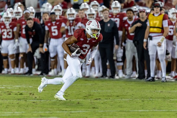 CJ Williams during a game against San Jose State University at Stanford Stadium on Sept. 27. Williams, a senior wide receiver, is the highest ranked player for the Cardinal as the second best player featured in Big Game. (Photo: JOHN LOZANO/ISI Photos)