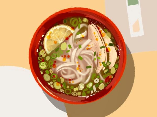 A bowl of warm pho can turn any day around. At Stanford, the student-favorite dish is thanks to Wilbur workers and Star Ginger. (Graphic: CHINYOUNG SHAO/The Stanford Daily)