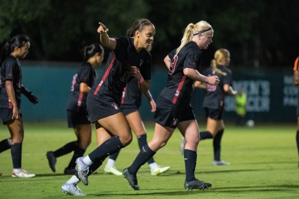 Jasmine Aikey celebrates during a game against Virginia Polytechnic Institute and State University at Cagan Stadium on October 9. Aikey scored the first goal for Stanford in their 2-1 win over the Cavaliers on Sunday. (Photo: Jim Shorin/ISI Photos)