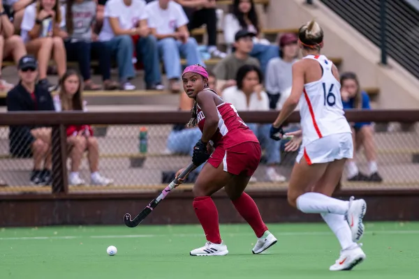 Mia Clark during a game against the University of Virginia at Varsity Field Hockey Turf on Sept. 28. Clark scored the only goal in the loss to Syracuse last week. (Photo: MADDIE HINKLEY/ISI Photos)