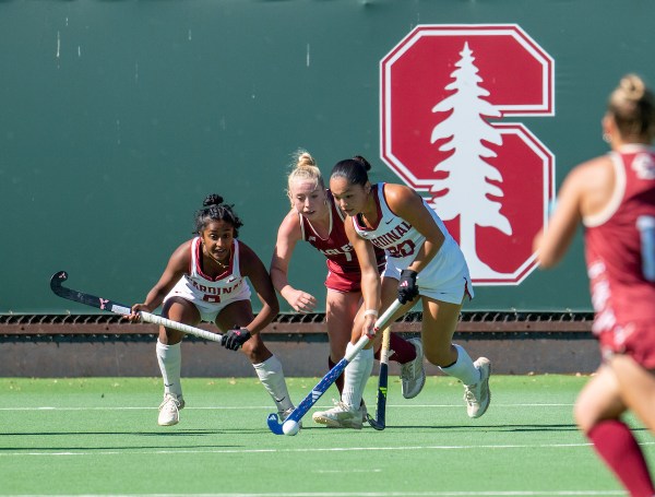 Puja Nanjappa and Tyla Ozgen during a game against Boston College at Varsity Field Hockey Turf on October 12. Stanford is coming off of a 3-0 win over UC Davis on Senior Night. (Photo: FAUSTO IBARRA/ISI Photos)