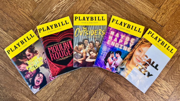 Playbills for “John Proctor is the Villain,” “Moulin Rouge,” “The Outsiders,” “Maybe Happy Ending” and “Call Me Izzy."