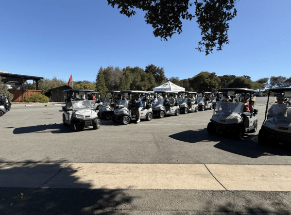 A picture of golf carts at the Charity Golf Tournament at the Stanford Golf Course