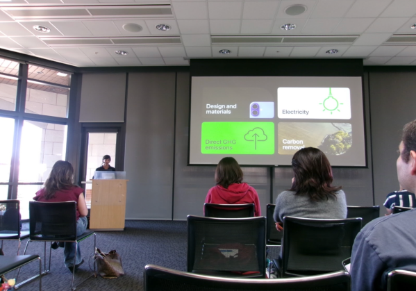 Apple sustainability leader Bessma Aljarbou presented an overview of Apple’s 2030 carbon-neutral plan, followed by a fireside chat. (Photo: TANYA NGUYEN/The Stanford Daily)