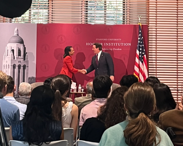 Condoleezza Rice hosted Ron DeSantis at the Hoover Institution on Friday. (Photo: SOPHIE NGUYEN/The Stanford Daily)