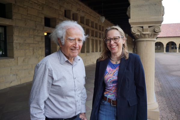 Bernie Roth and his former student standing in Main Quad.