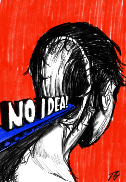 A student with the words "No Idea" coming out of their brain. (Graphic: TOBY SHIAO/The Stanford Daily)