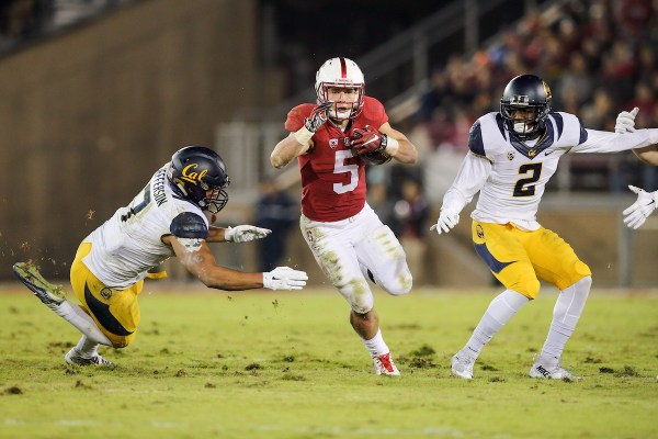 Christian McCaffrey running the ball during the 118th Big Game at Stanford Stadium on Nov. 21, 2015. McCaffrey was a big reason Stanford had great success against Cal in the 2010s. (Photo: BOB DREBIN/ISI Photos)