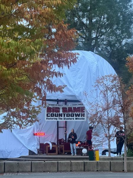The Axe Committee's Big Game countdown tent in White Plaza.