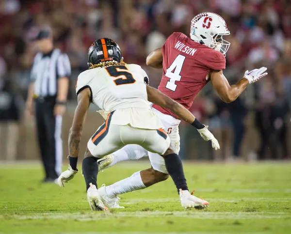 Michael Wilson during a game against Oregon State University at Stanford Stadium on Oct. 8, 2022. Wilson, a receiver for the Arizona Cardinals, recorded an impressive 185 receiving yards in last week's game against the 49ers. (Photo: AL CHANG/ISI Photos)
