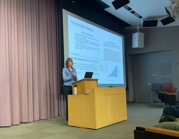 Libby Wayman highlighted soaring electricity demand from AI as one of the most urgent challenges to the U.S. energy system at the Stanford Energy Seminar. (Photo: KATHERINE JESTER/The Stanford Daily)