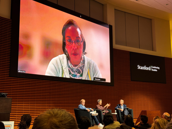 Former U.S. diplomats Michael McFaul and Susan Rice argued that second Trump administration is a driver of global democratic recession. (Photo: TIANYUE KUANG/The Stanford Daily)