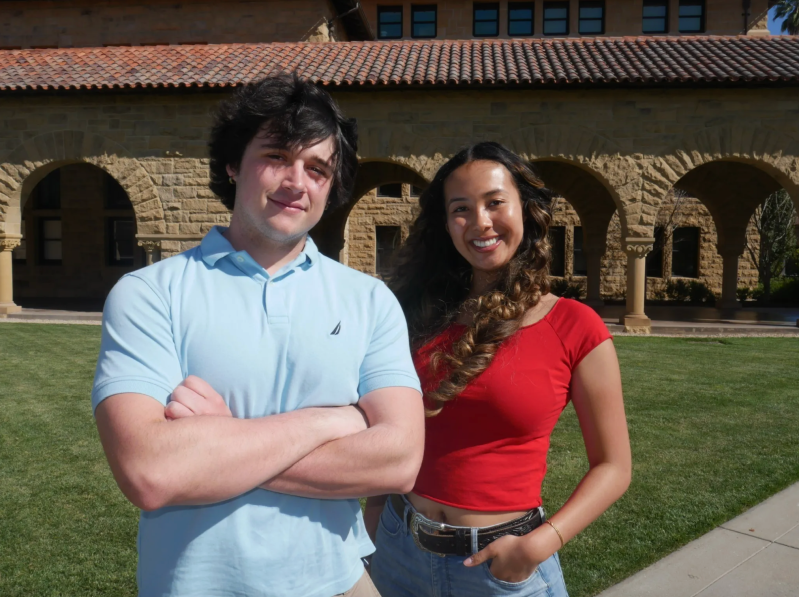 Ava Brown and Will Berriman pose for a picture in the Quad.