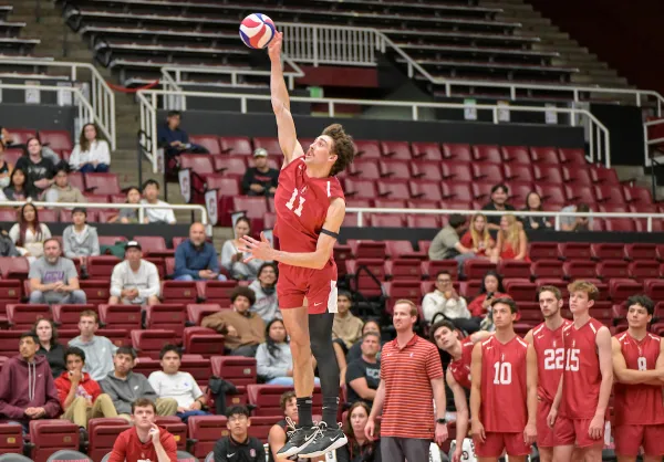 Moses Wagner during a game against Grand Canyon University at Maples Pavilion on April 18, 2025. Wagner led the team with 12 kills in last night's loss to Lewis University. (Photo: FAUSTO IBARRA/ISI Photos)