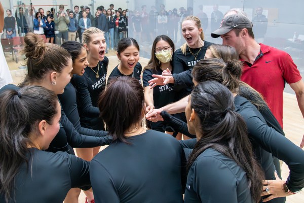 The Stanford Squash team before a game against the University of Virginia at Arrillaga Center for Sports & Recreation on Jan. 13, 2025. The team hopes to defend its conference title this season. (Photo: SUPRIYA LIMAYE/ISI Photos)