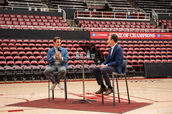 Federer sat down with Levin at Maples Pavilion Monday.