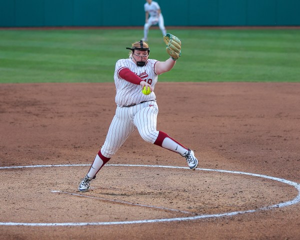 Anna Brewer during a game against San Jose State University on Feb. 6, 2026. Brewer allowed 2 runs in 5.2 innings in Thursday's loss to Kentucky. (Photo: SEAN RIORDAN/ISI Photos)