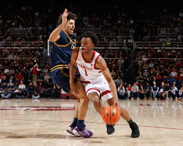 Ebuka Okorie during a game against Cal on Jan. 24, 2026. Okorie extended his freshman scoring record to 40 points on Saturday against Georgia Tech. (Photo: BOB DREBIN/ISI Photos)