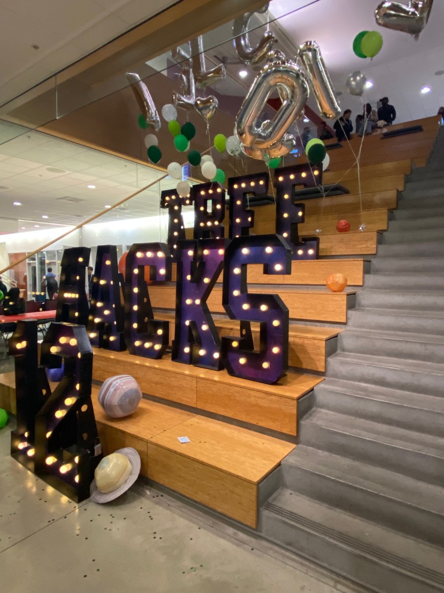 12th annual TreeHacks awards $500,000 in prizes 2 A hand-made sign saying 'TREEHACKS 12' in Jen-Hsun Huang Engineering Center