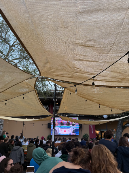 Students gather at The Arbor to view the Super Bowl
