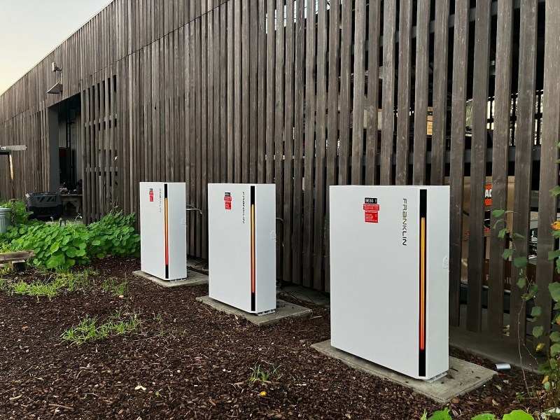Stanford Farm transitions to “fully on-site” solar power 2 Three recently installed batteries store 15 kilowatt hours each, allowing the farm to stay solar powered through nights and cloudy seasons.
Photo by Allie Skalnik