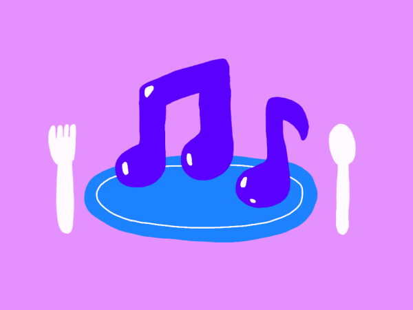 A graphic of music notes on a dinner plate.